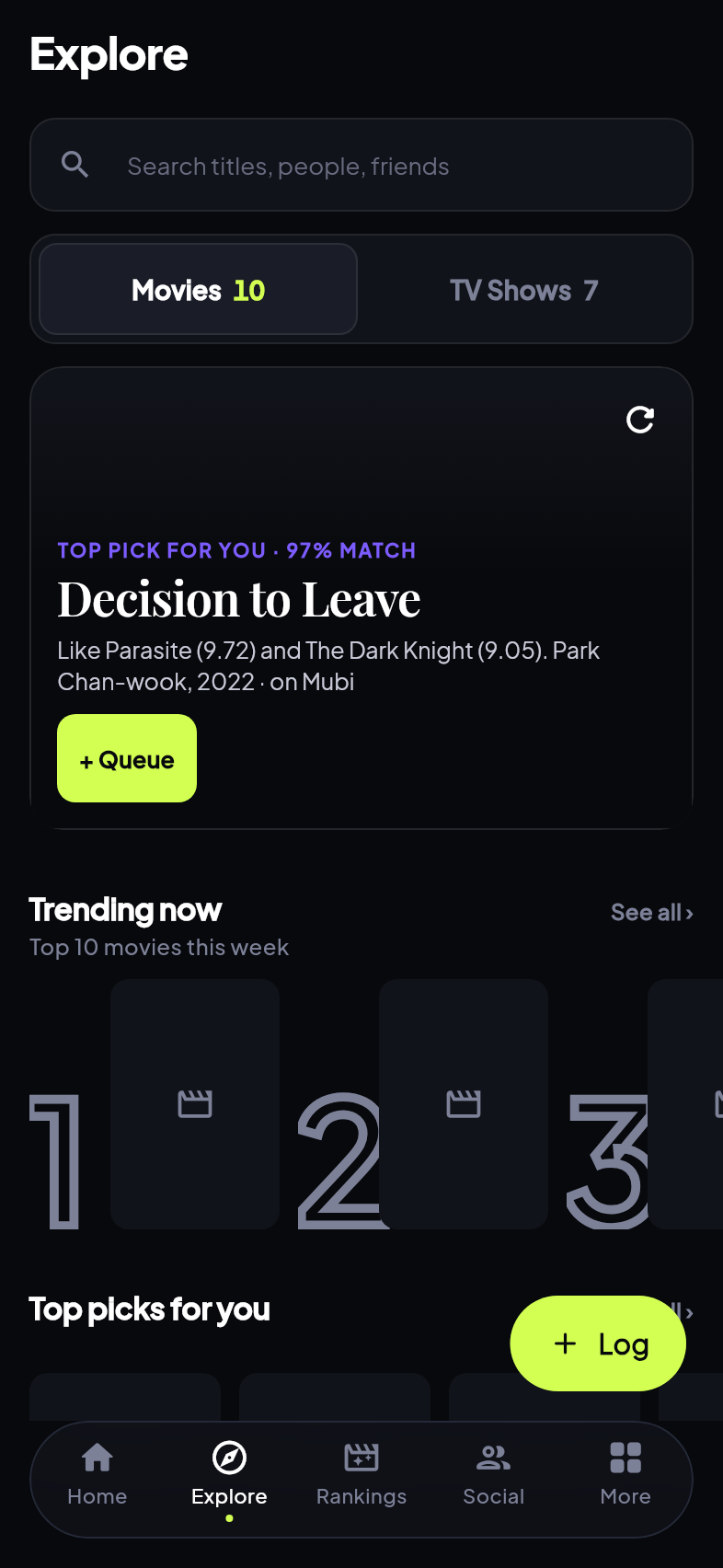 Telly Explore: picks and rows built from your rankings